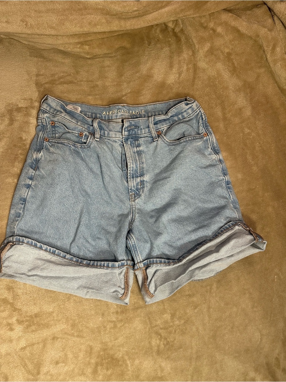 American Eagle Outfitters Light Wash Roll-Cuff Denim Shorts